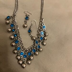 Blue stone and silver necklace/earring set